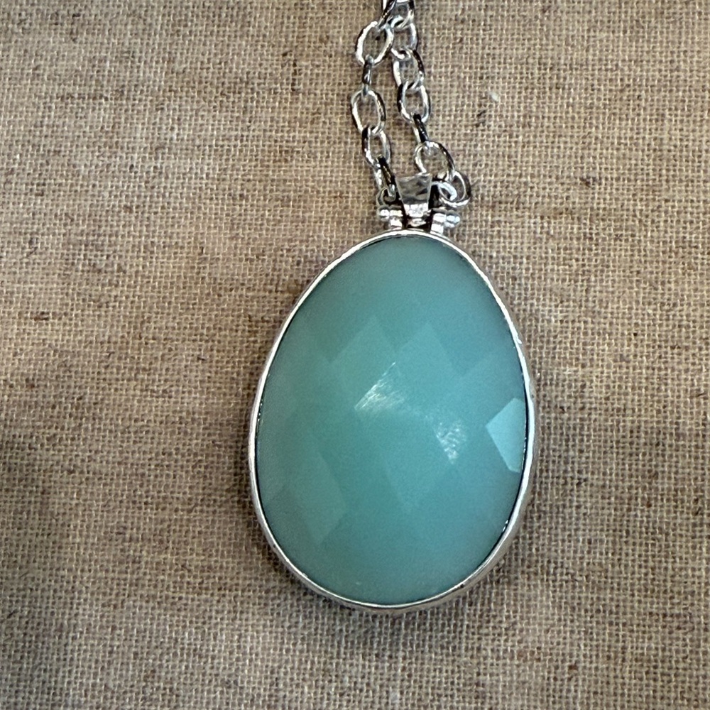 Elegant Reversible  Silver and Aqua Pendant Necklace